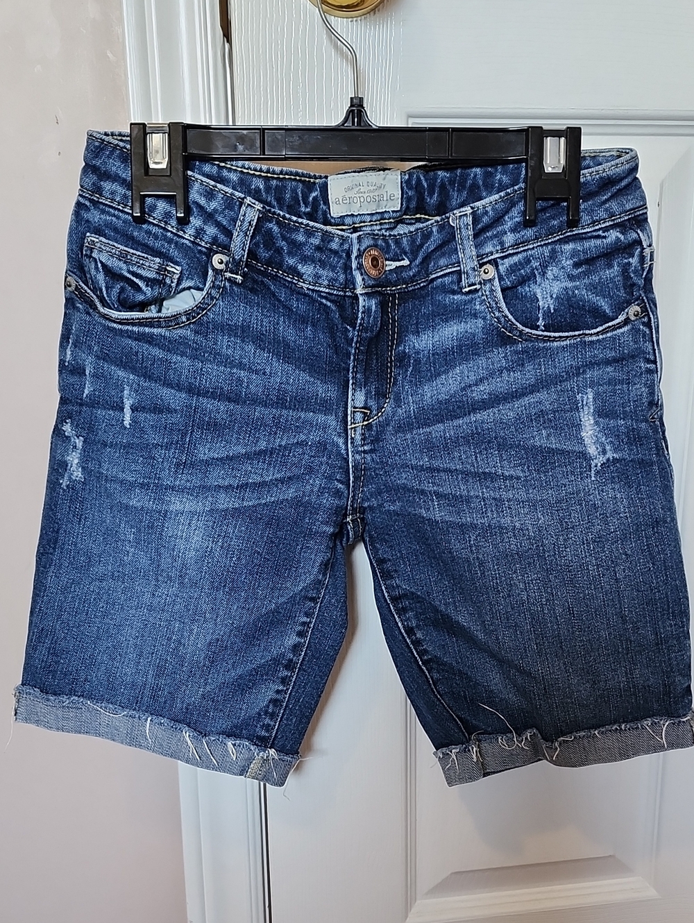 Vintage Aeropostale Blue Distressed Rolled-Hem Denim Shorts